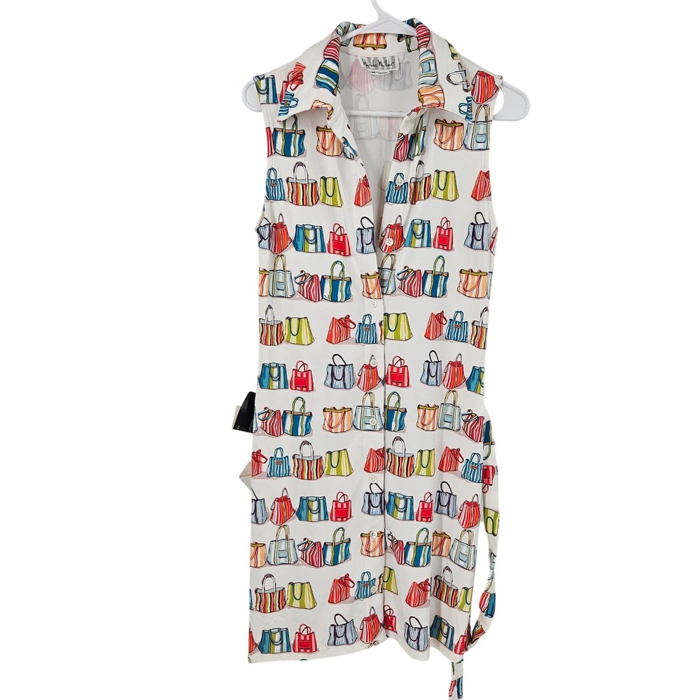 Nicole Miller Vintage y2k Handbag Shirt Dress White Art to wear Sleeveless NWT M